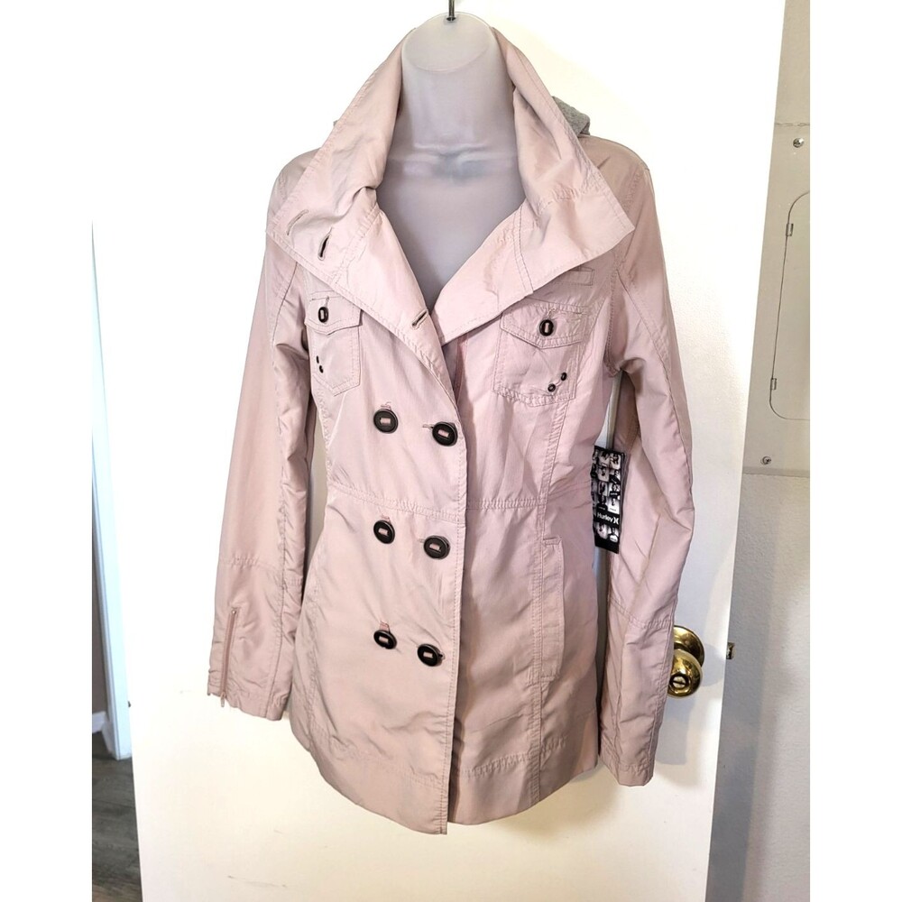 Hurley Jacket Women's Rose Pink Lightweight Removable Hoodie Short Trench M NWT